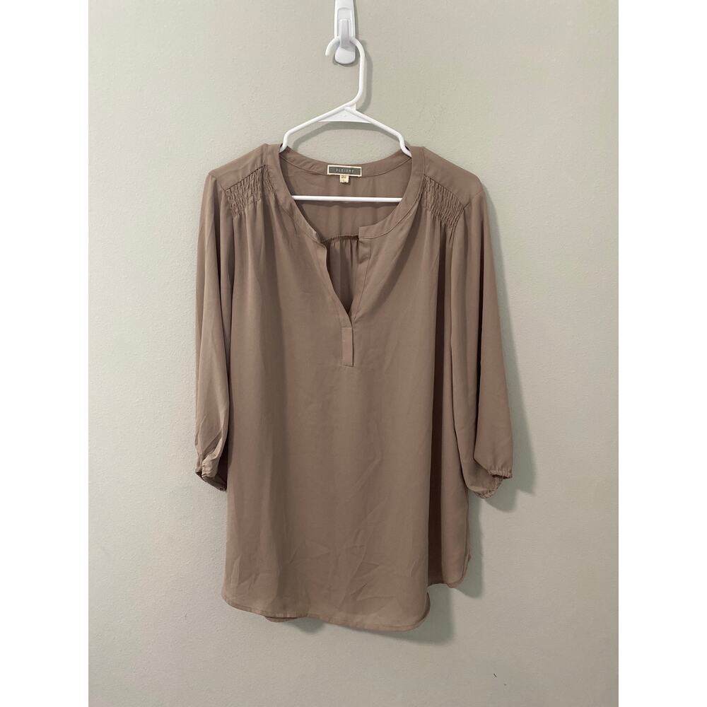 Pleione Tan Blouse Womens Large Business Casual Minimalist Office Top